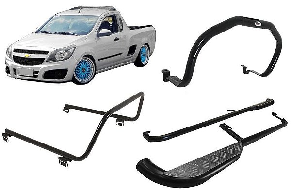 Kit Quebra Mato Estribo Santo Antônio Pick-Up Montana Preto