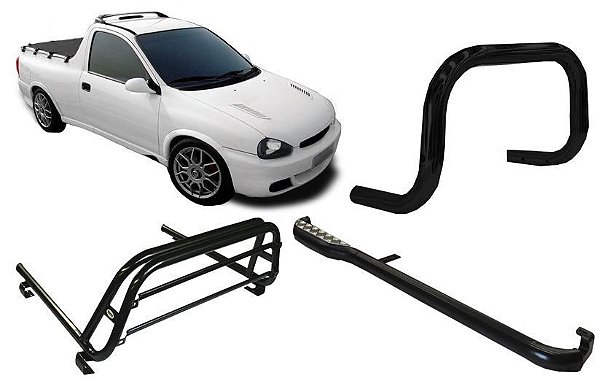 Kit Quebra Mato Estribo Santo Antônio Pick-Up Corsa Preto