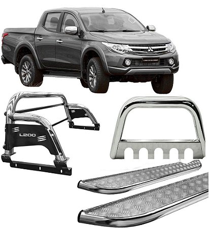 Kit Quebra Mato Estribo Santo Antônio H3 20 L200 Cromado