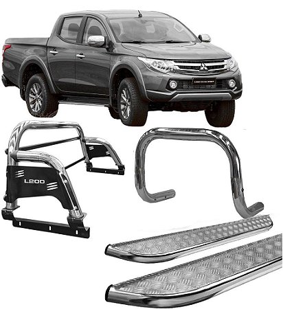 Kit Quebra Mato Estribo Santo Antônio H3 2020 L200 Cromado