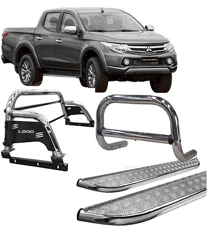 Kit Quebra Mato Estribo Santo Antônio H3 020 L200 Cromado