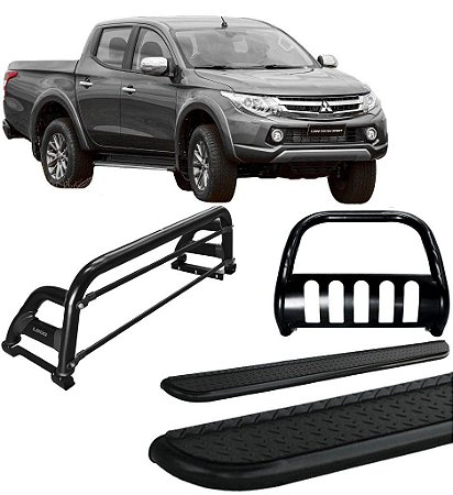 Kit Quebra Mato Estribo Santo Antônio H2 L200 a 20 Preto