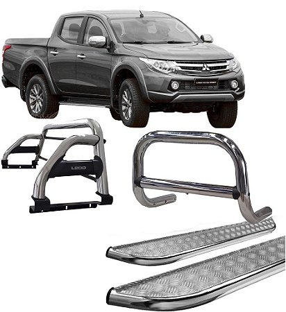 Kit Quebra Mato Estribo Santo Antônio H2 L200 a 020 Cromado
