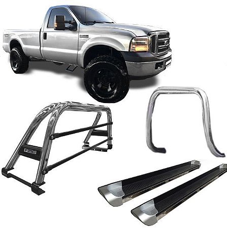 Kit Quebra Mato Estribo Santo Antônio F250 C/Simples Prata