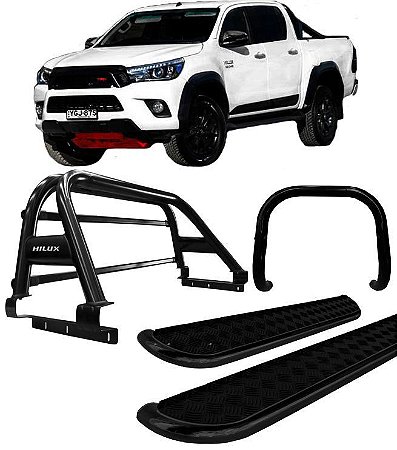 Kit Quebra Mato Estribo Santo Antônio Duplo Hilux 16/20 Preto