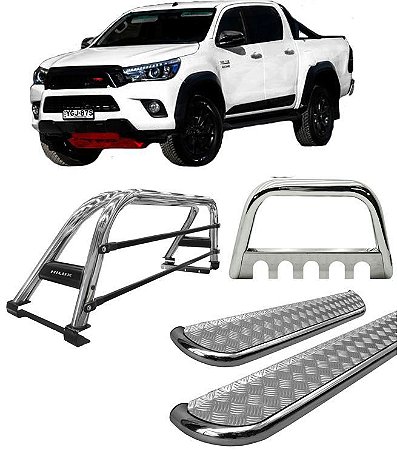 Kit Quebra Mato Estribo Santo Antônio Duplo Hilux 16/20 Cromado