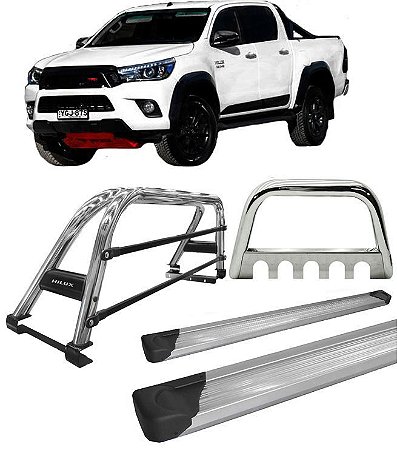 Kit Quebra Mato Estribo Santo Antônio Duplo Hilux 16/20 Cromado