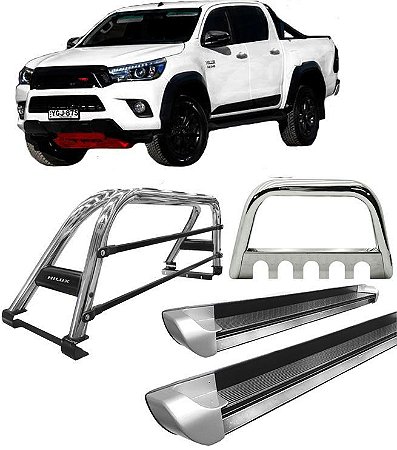 Kit Quebra Mato Estribo Santo Antônio Duplo Hilux 16/20 Cromado