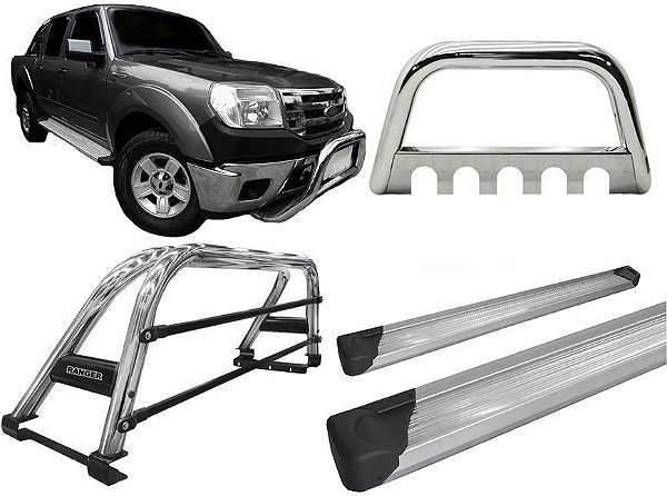 Kit Quebra Mato Estribo Plataforma Santo Antônio Ranger 97 a 12 Cromado