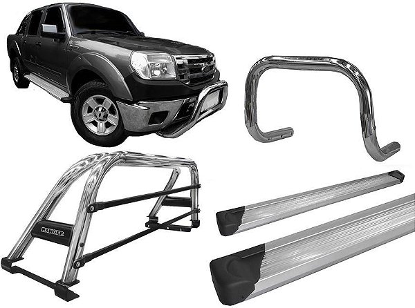 Kit Quebra Mato Estribo Plataforma Santo Antônio Ranger 97 a 12 Cromado