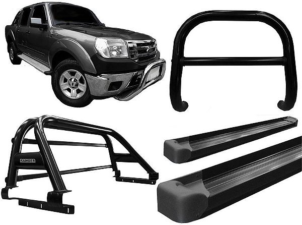 Kit Quebra Mato Estribo Plataforma Santo Antônio Ranger 97 a 12 Preto