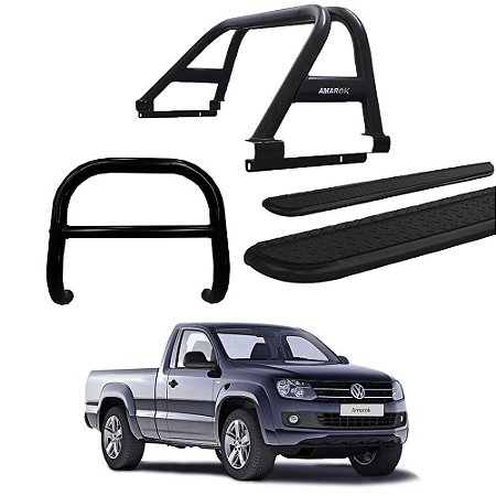 Kit Quebra Mato Estribo Prata Santo Antônio Duplo/Amarok CS Preto