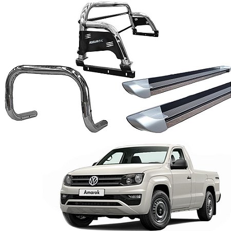Kit Quebra Mato Estribo Prata/Santo Antônio H3/Amarok CS Cromado