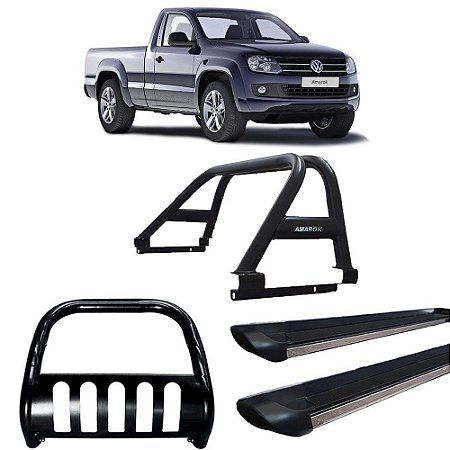 Kit Quebra Mato Estribo Preto Brilhante/Santo Antônio Duplo/Amarok CS Preto