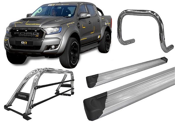 Kit Quebra Mato Estribo Plataforma Santo Antônio H3 Ranger 13/20 Cromado