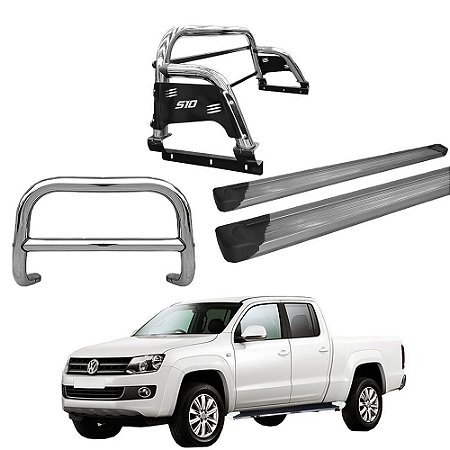 Kit Quebra Mato Estribo Plataforma Santo Antônio H3 Amarok CD Cromado