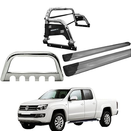 Kit Quebra Mato Estribo Plataforma Santo Antônio H3 Amarok CD Cromado