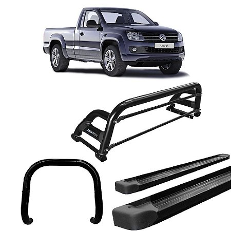 Kit Quebra Mato Estribo Plataforma Santo Antônio H2/Amarok CS Preto