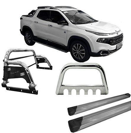 Kit Quebra Mato Estribo Plataforma Santo Antônio Fiat Toro Cromado