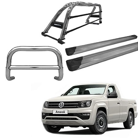 Kit Quebra Mato Estribo Plataforma Santo Antônio Duplo/Amarok CS Cromado