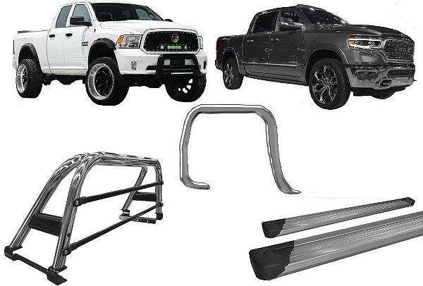 Kit Quebra Mato Estribo Plataforma Santo Antônio Dodge Ram Cromado