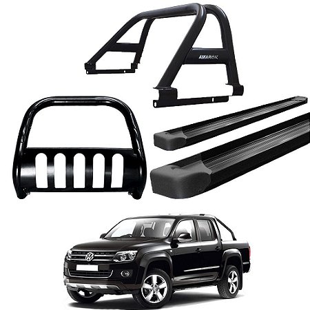 Kit Quebra Mato Estribo Plataforma Santo Antônio Amarok CD Preto