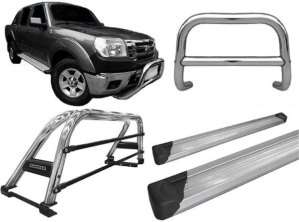 Kit Quebra Mato Estribo Plataforma Sant Antônio Ranger 97 a 12 Cromado