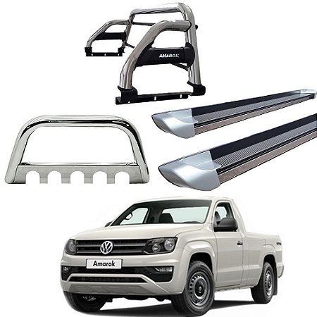 Kit Quebra Mato Estribo Plataforma Prata Santo Antônio H2/Amarok CS Cromado