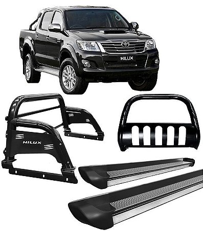 Kit Quebra Mato Estribo Personalizado Santo Antônio H3 Hilux Preto
