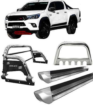 Kit Quebra Mato Estribo Personalizado Santo Antônio H3 Hilux 16/20 Cromado