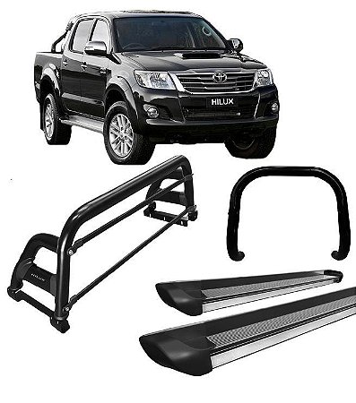 Kit Quebra Mato Estribo Personalizado Santo Antônio H2 Hilux 05/15 Preto