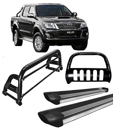 Kit Quebra Mato Estribo Personalizado Santo Antônio H2 Hilux 05-15 Preto