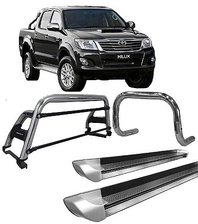 Kit Quebra Mato Estribo Personalizado Santo Antônio H2 Hilux 05/15 Cromado