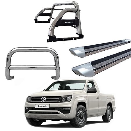 Kit Quebra Mato Estribo Personalizado Santo Antônio H2 Amarok  CS Cromado