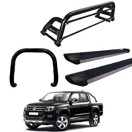 Kit Quebra Mato Estribo Personalizado Santo Antônio H2 Amarok CD Preto
