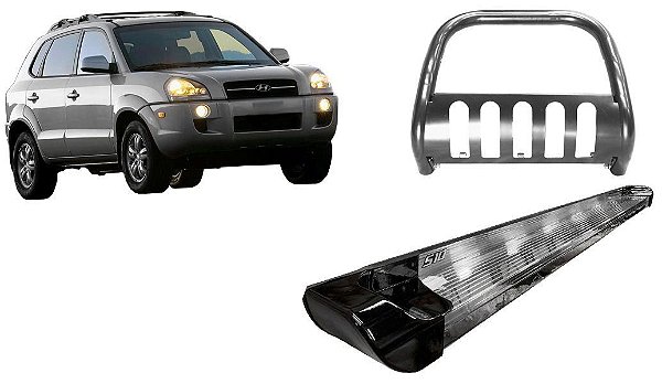 Kit Quebra Mato Estribo Personalizado Preto  Brilhante Tucson até 2016