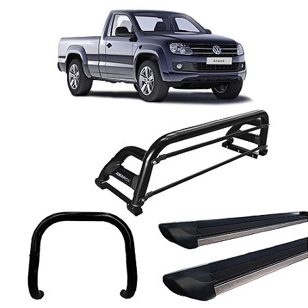 Kit Quebra Mato Estribo Personalizado Fosco Santo Antônio H2/Amarok CS Preto