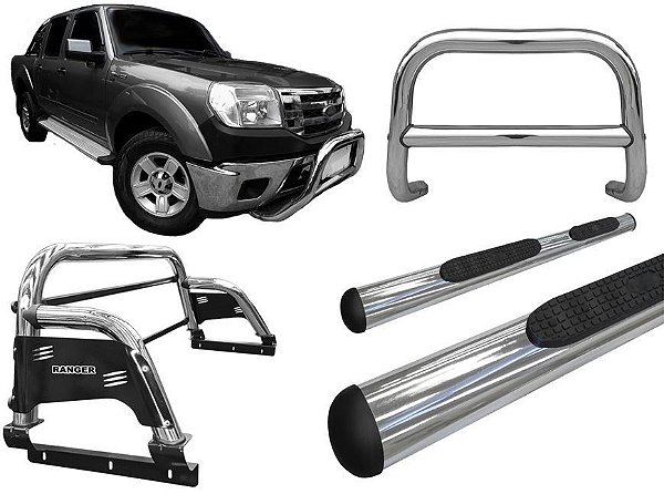 Kit Quebra Mato Estribo Oval Santo Antônio H3 Ranger 97/12 Cromado
