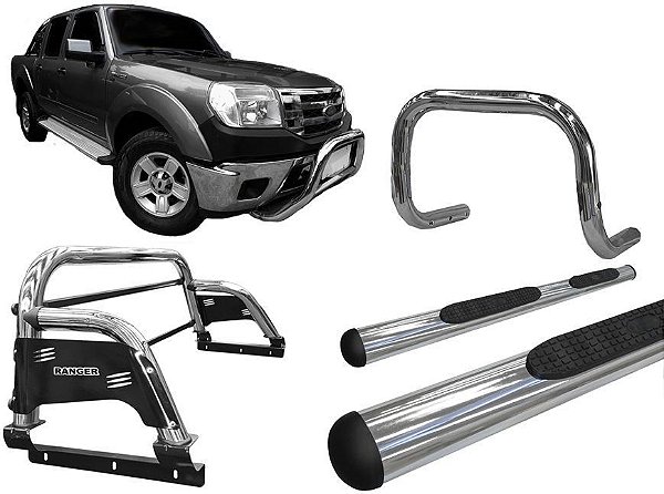 Kit Quebra Mato Estribo Oval Santo Antônio H3 Ranger 97/12 Cromado
