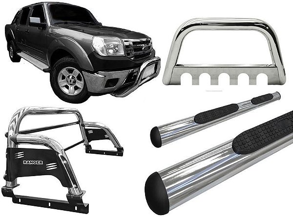 Kit Quebra Mato Estribo Oval Santo Antônio H3 Ranger 97/12 Cromado