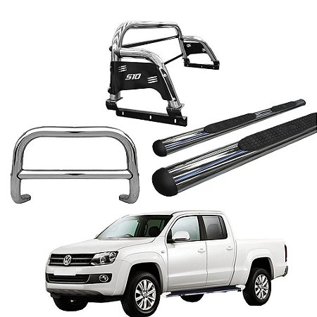 Kit Quebra Mato Estribo Oval Santo Antônio H3 Amarok CD Cromado