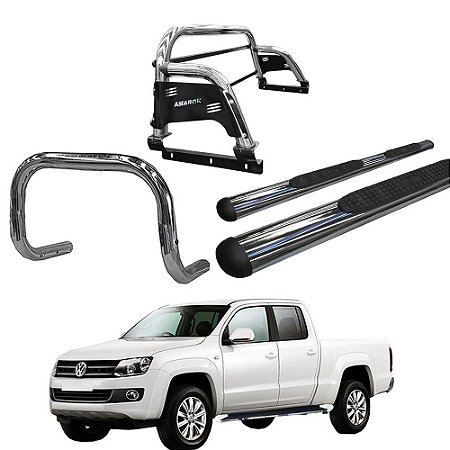 Kit Quebra Mato Estribo Oval Santo Antônio H3 Amarok CD Cromado
