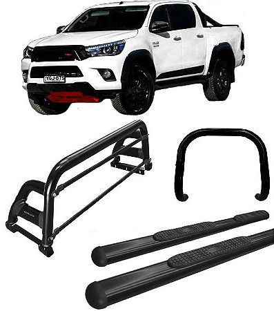 Kit Quebra Mato Estribo Oval Santo Antônio H2 Hilux 16/20 Preto