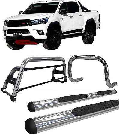 Kit Quebra Mato Estribo Oval Santo Antônio H2 Hilux 16/20 Cromado