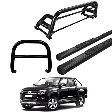 Kit Quebra Mato Estribo Oval Santo Antônio H2 Amarok CD Preto