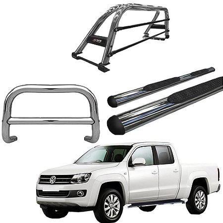 Kit Quebra Mato Estribo Oval Santo Antônio Amarok CD Cromado
