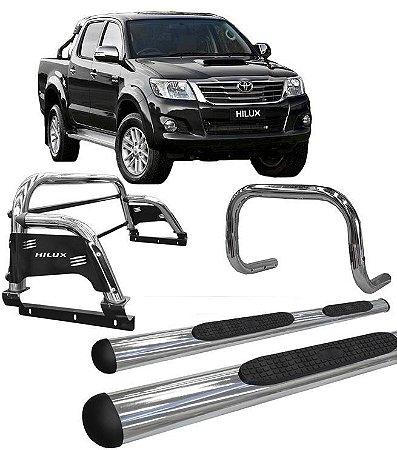 Kit Quebra Mato Estribo Oval Oblongo Santo Antônio H3 Hilux Cromado