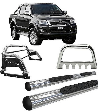 Kit Quebra Mato Estribo Oval Oblongo Santo Antônio H3 Hilux Cromado