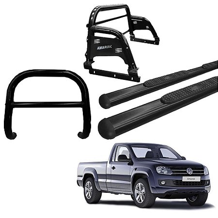 Kit Quebra Mato Estribo Oblongo Santo Antônio H3/Amarok CS Preto