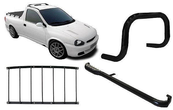 Kit Quebra Mato Estribo Grade Vigia Pick-Up Corsa Preto